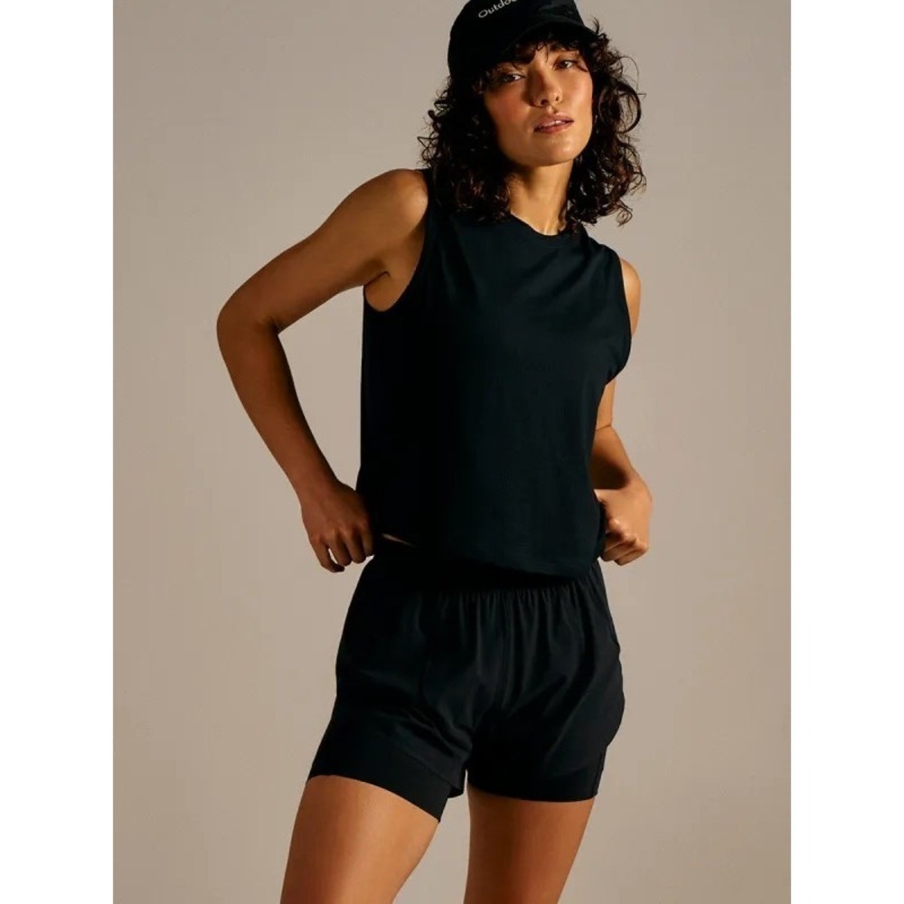 Outdoor Voices Women's Thinkfast Mesh Cropped Muscle Tank Black XXXL Gym Running